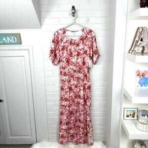 NWT Nine West Puff Sleeve Chiffon Maxi Midi Dress In Pink Abstract Floral M